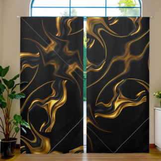 Abstract Liquid Gold Black Luxury Monochrome Festi Blackout Curtains