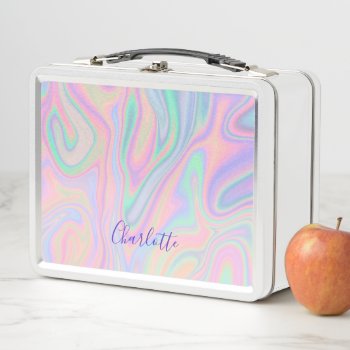 Abstract Liquid Iridescent Pastel Color. Add Name. Metal Lunch Box by DesignByLang at Zazzle