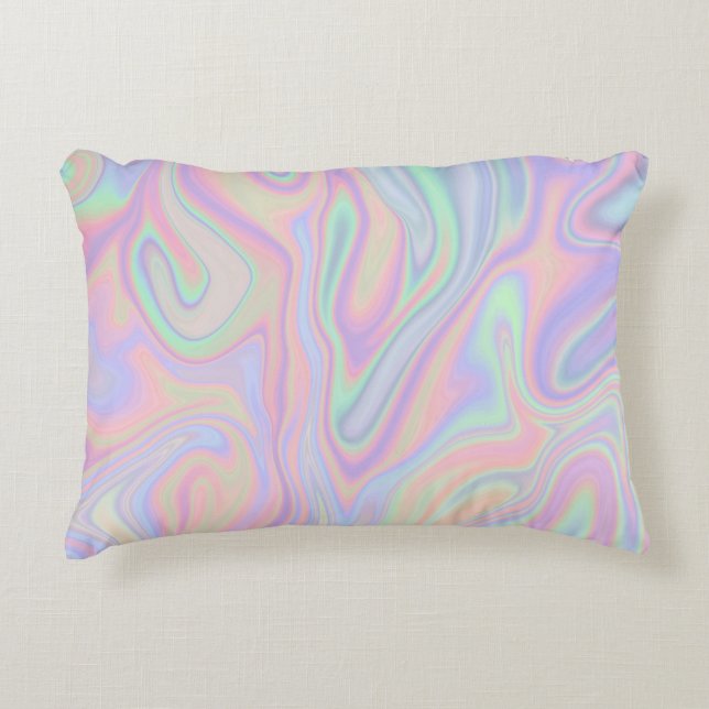 Abstract Liquid Iridescent  Pastel Color Design Accent Pillow (Front)