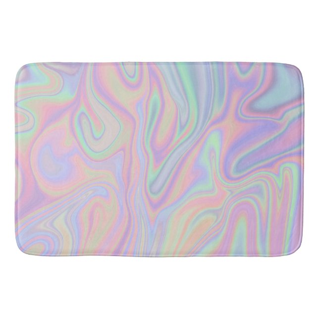 Abstract Liquid Iridescent  Pastel Color Design Bath Mat (Front)