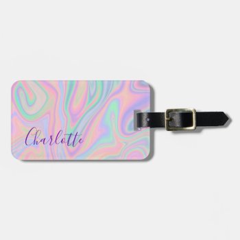 Abstract Liquid Iridescent Pastel. Customize. Luggage Tag by DesignByLang at Zazzle