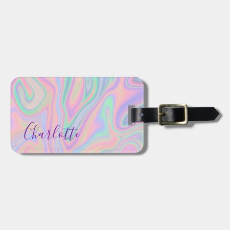 Abstract Liquid Iridescent Pastel. Customize. Luggage Tag