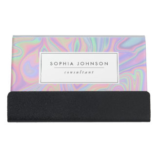 Abstract Liquid Iridescent Purple Pastel Color Desk Business Card Holder
