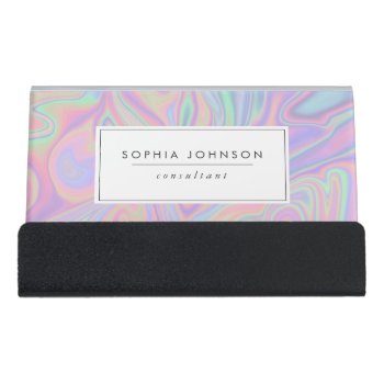 Abstract Liquid Iridescent Purple Pastel Color  Desk Business Card Holder by DesignByLang at Zazzle
