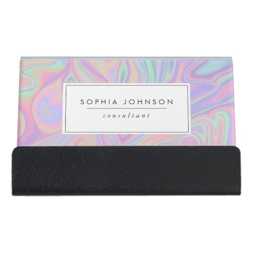 Abstract Liquid Iridescent Purple Pastel Color  Desk Business Card Holder