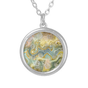 Abstract Liquid Marble Stone Texture background Silver Plated Necklace