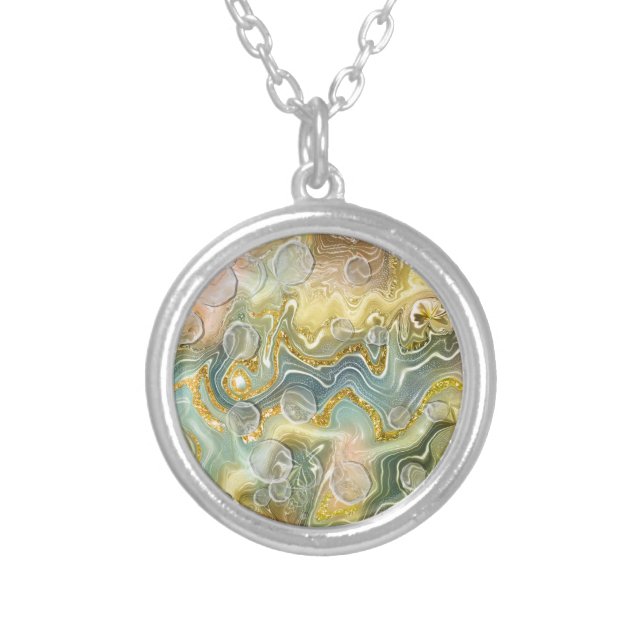 Abstract Liquid Marble Stone Texture background Silver Plated Necklace (Front)