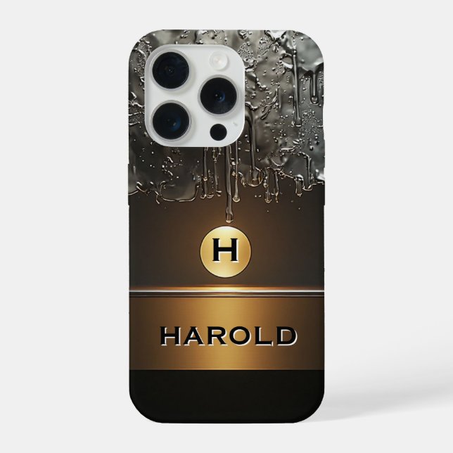 💫 Abstract Liquid Metal Flow Golden Sphere Luxe iPhone Case (Back)