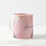 Abstract Liquid Pink Blush Blue Gold With Name Cof Two-tone Coffee Mug at Zazzle