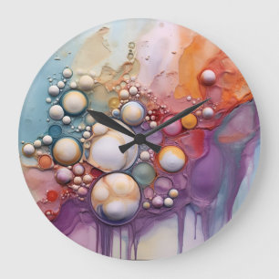 Abstract Liquid Pour Art Beach Vibes, Pebble Cells Large Clock