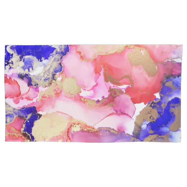 Abstract Liquid Purple Pink Gold Metallic Pillow Case (Front-Left)
