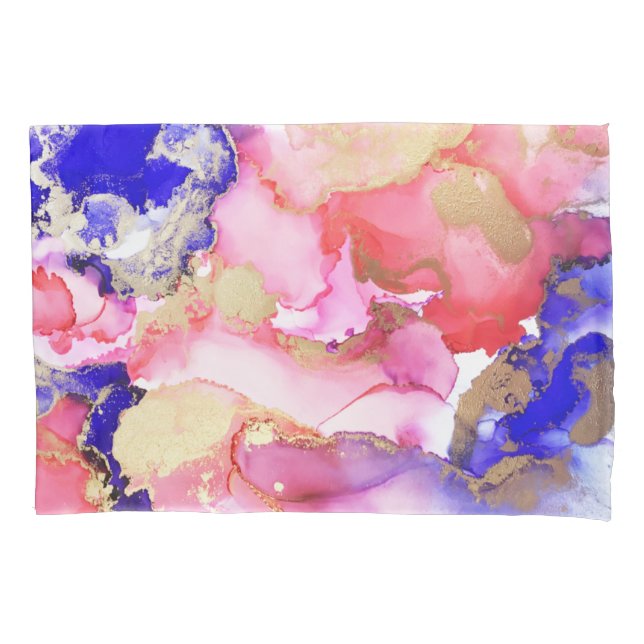 Abstract Liquid Purple Pink Gold Metallic Pillow Case (Front)
