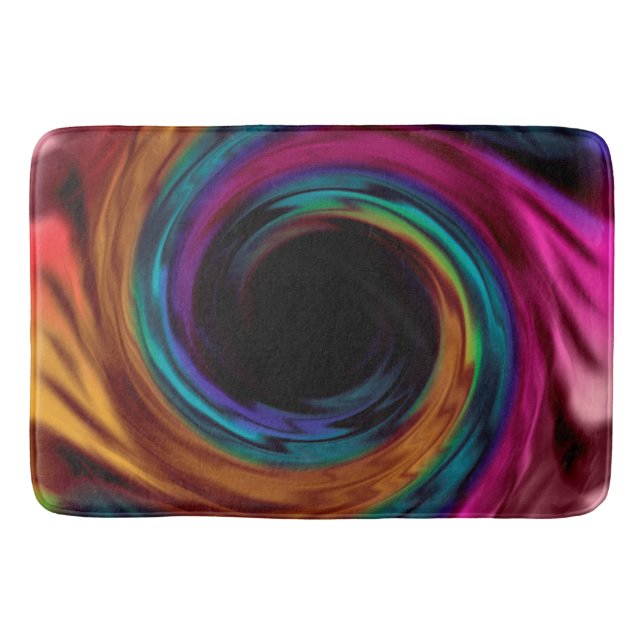 Abstract liquid swirl bright dark colors print bath mat (Front)