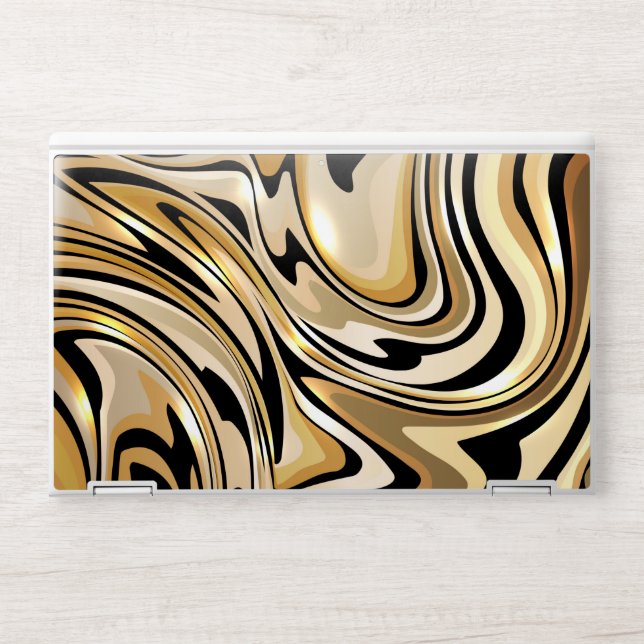 Abstract Liquid Swirl In Black And Gold HP Laptop Skin (Front)
