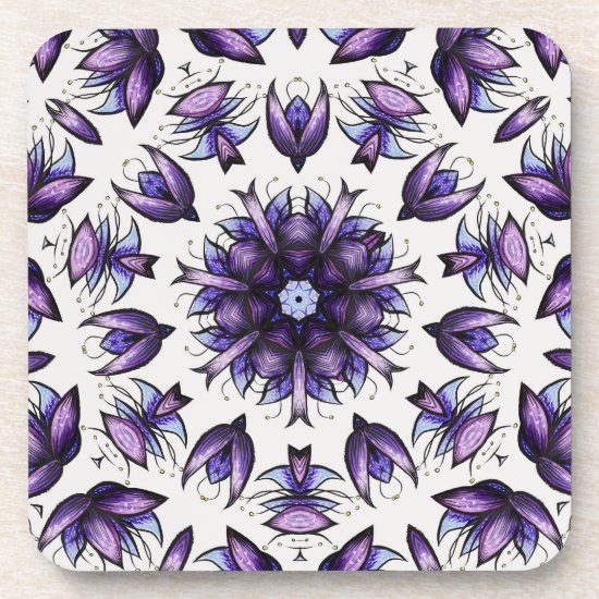 Abstract Lotus Flower Kaleidoscope Mandala Pattern Beverage Coaster