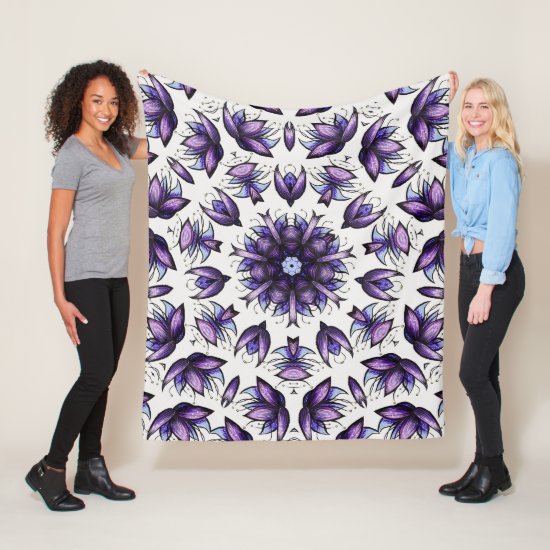 Abstract Lotus Flower Kaleidoscope Mandala Pattern Fleece Blanket