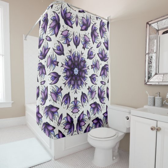 Abstract Lotus Flower Kaleidoscope Mandala Pattern Shower Curtain