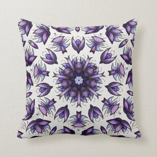 Abstract Lotus Flower Kaleidoscope Mandala Pattern Throw Pillow