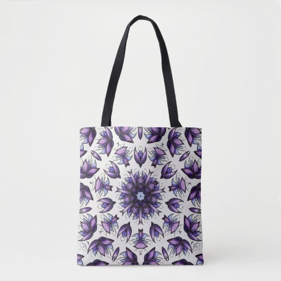 Abstract Lotus Flower Kaleidoscope Mandala Pattern Tote Bag