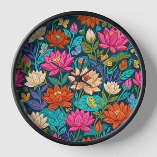 Abstract Lotus Flowers Butterflies Art Clocks