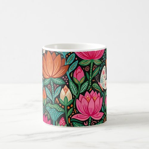 Abstract Lotus Flowers Butterflies Coffee Mug