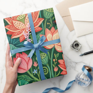 Abstract Lotus Flowers Butterflies Wrapping Paper