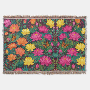 Abstract Lotus Monarch Boho Flowers Blankets