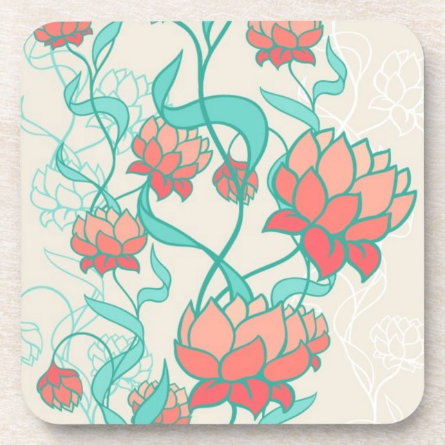 Abstract Lotus Pattern Beverage Coaster (Front)