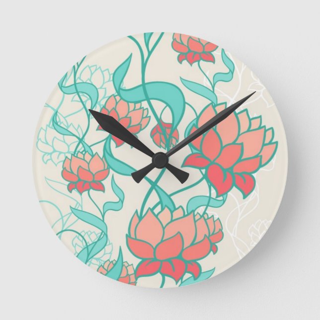 Abstract Lotus Pattern Round Clock (Front)