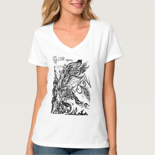 Abstract Lotus, Peacock & Music Graphic T-Shirt