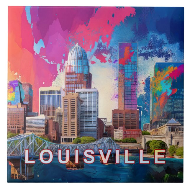 Abstract Louisville Skyline Art Modern  Ceramic Tile (Front)