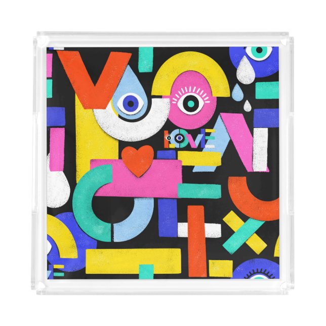 Abstract love, eyes: colorful pattern acrylic tray (Front)