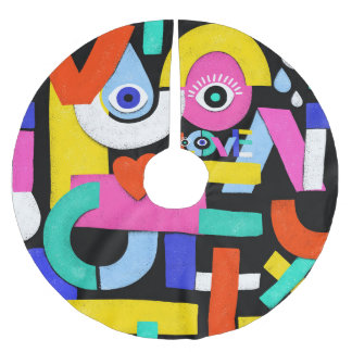 Abstract love, eyes: colorful pattern brushed polyester tree skirt