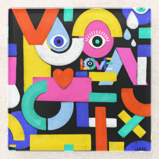 Abstract love, eyes: colorful pattern glass coaster