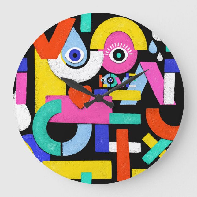 Abstract love, eyes: colorful pattern large clock (Front)