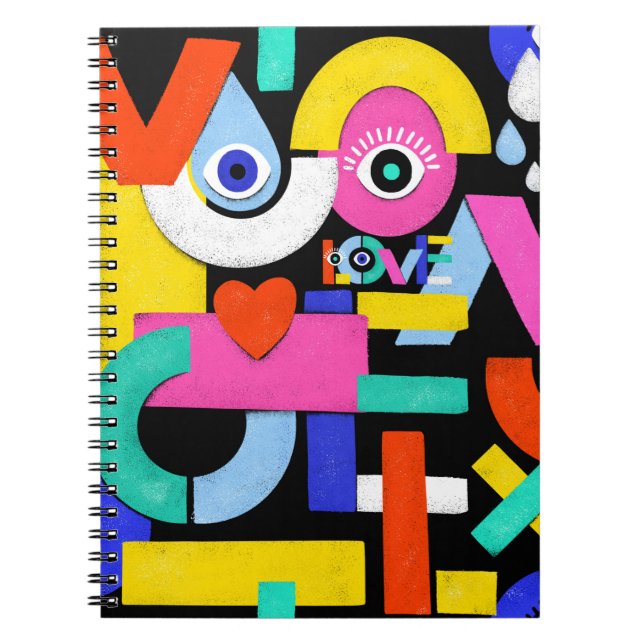 Abstract love, eyes: colorful pattern notebook (Front)