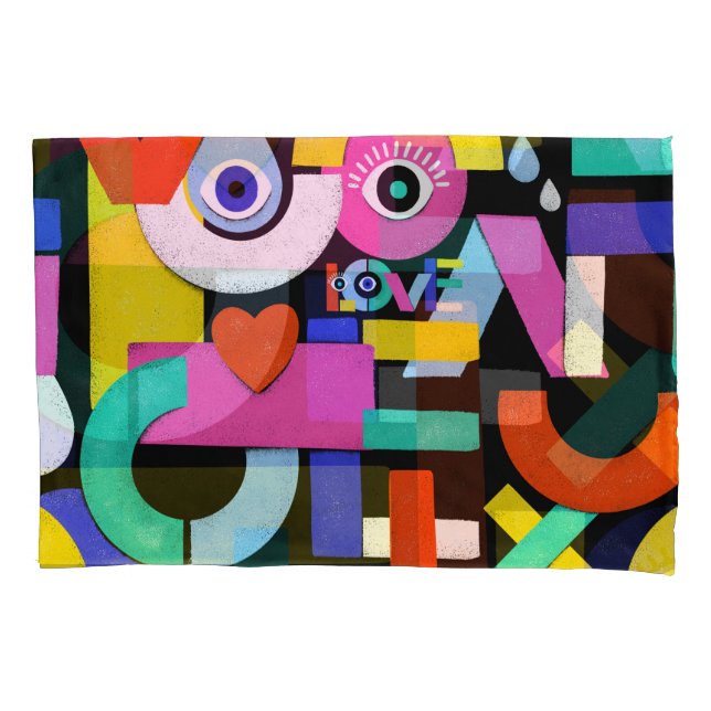 Abstract love, eyes: colorful pattern pillow case (Front)