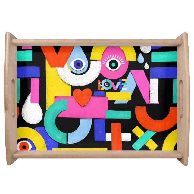 Abstract love, eyes: colorful pattern serving tray (Front)
