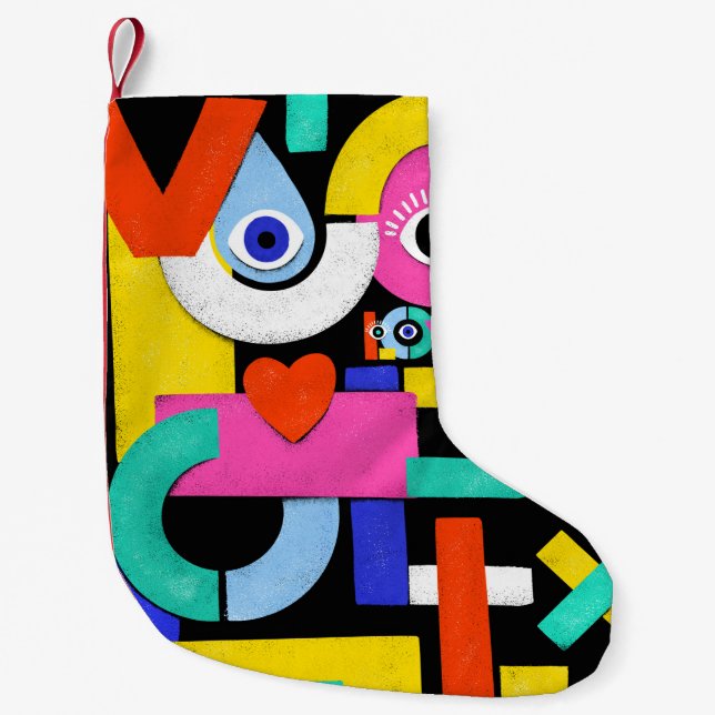 Abstract love, eyes: colorful pattern small christmas stocking (Front)