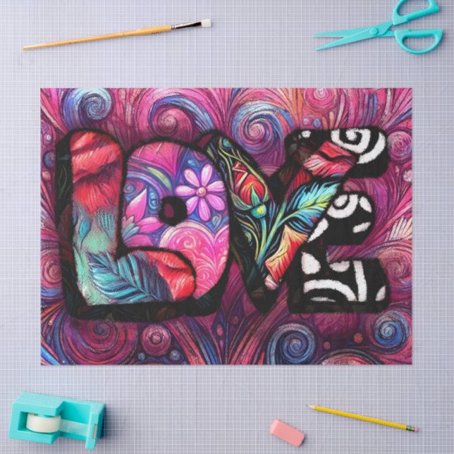 Abstract Love Word Graffiti Valentine Decoupage Tissue Paper (Craft)