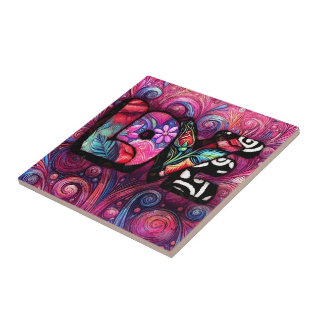 Abstract Love Word Graffiti Valentine Floral Pink Ceramic Tile (Side)