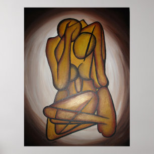 Abstract Lovers Contemporary Art In Ocher And Brow Poster