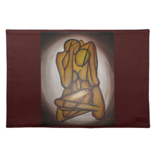 Abstract Lovers Contemporary Art In Ochre And Brow Cloth Placemat
