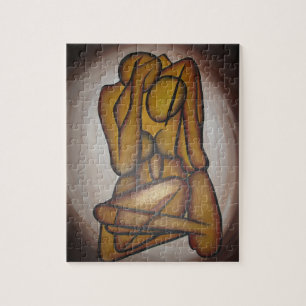 Abstract Lovers Contemporary Art In Ochre And Brow Jigsaw Puzzle