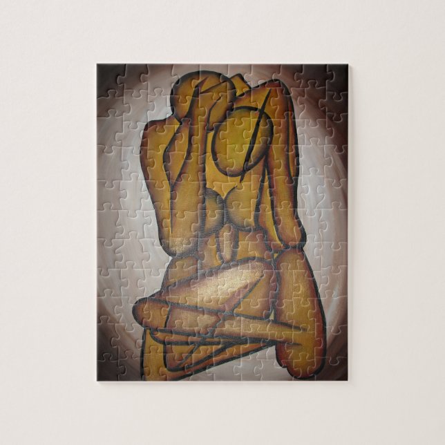 Abstract Lovers Contemporary Art In Ochre And Brow Jigsaw Puzzle (Vertical)