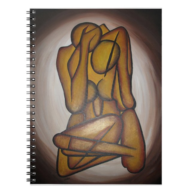 Abstract Lovers Contemporary Art In Ochre And Brow Notebook (Front)