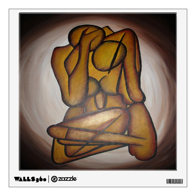 Abstract Lovers Contemporary Art In Ochre And Brow Wall Sticker (Front)