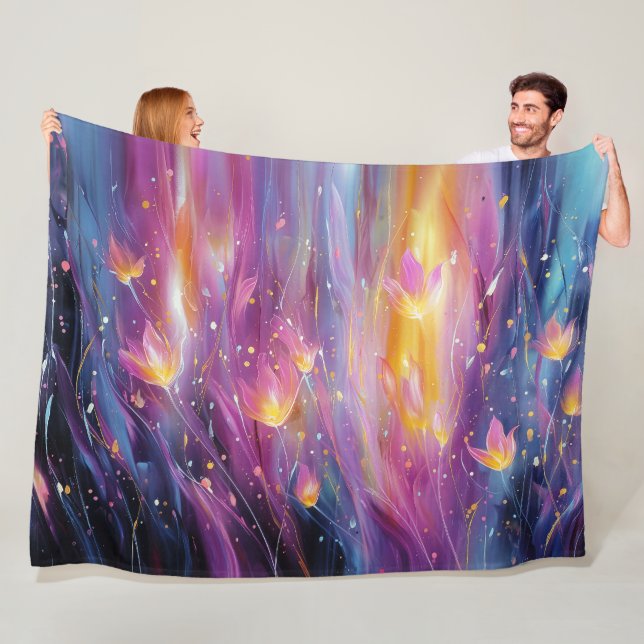 Abstract luminous floral explosion fleece blanket (In Situ)