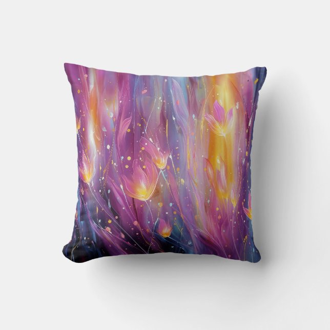 Abstract luminous floral explosion throw pillow (Front)