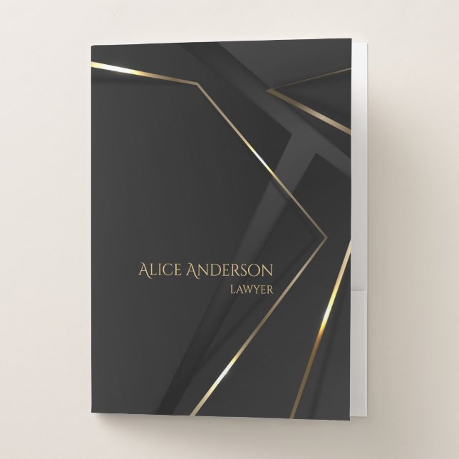 Abstract Luxury Black Gold Professional Office Pocket Folder (Front)